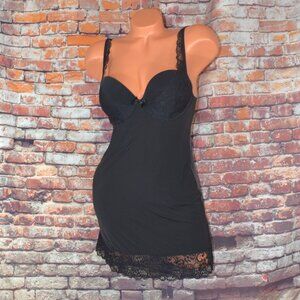 Victorias Secret34D Intimate Slip Dress Babydoll Lace Padded Bra Chemise Black